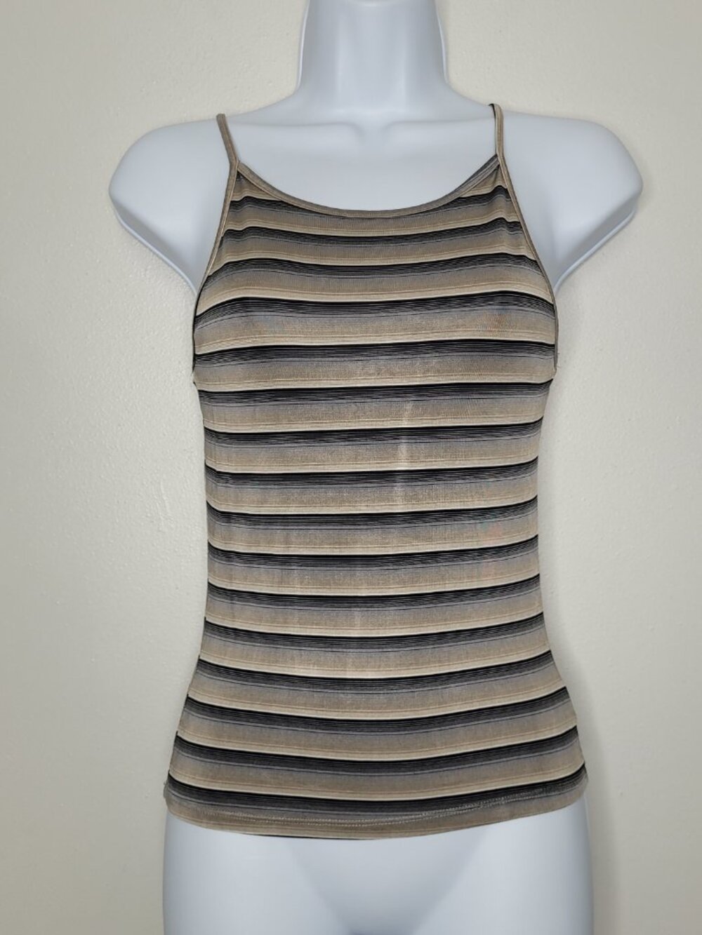 Vintage 90s y2k Heart moon star tan black stripe grunge stretch tank top size L